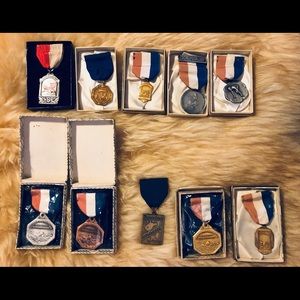 10 Antique Swim Medals Original Boxes Swimming Vtg